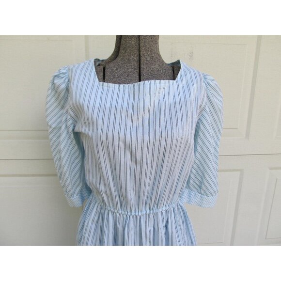 1980s does the 40s light blue dress with pinstripes and dots, S - Picture 1 of 7